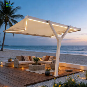Retractable Roof Awning Outdoor Y Style Motorized Waterproof Pavilion Shade Supplier for Patio and Restaurants