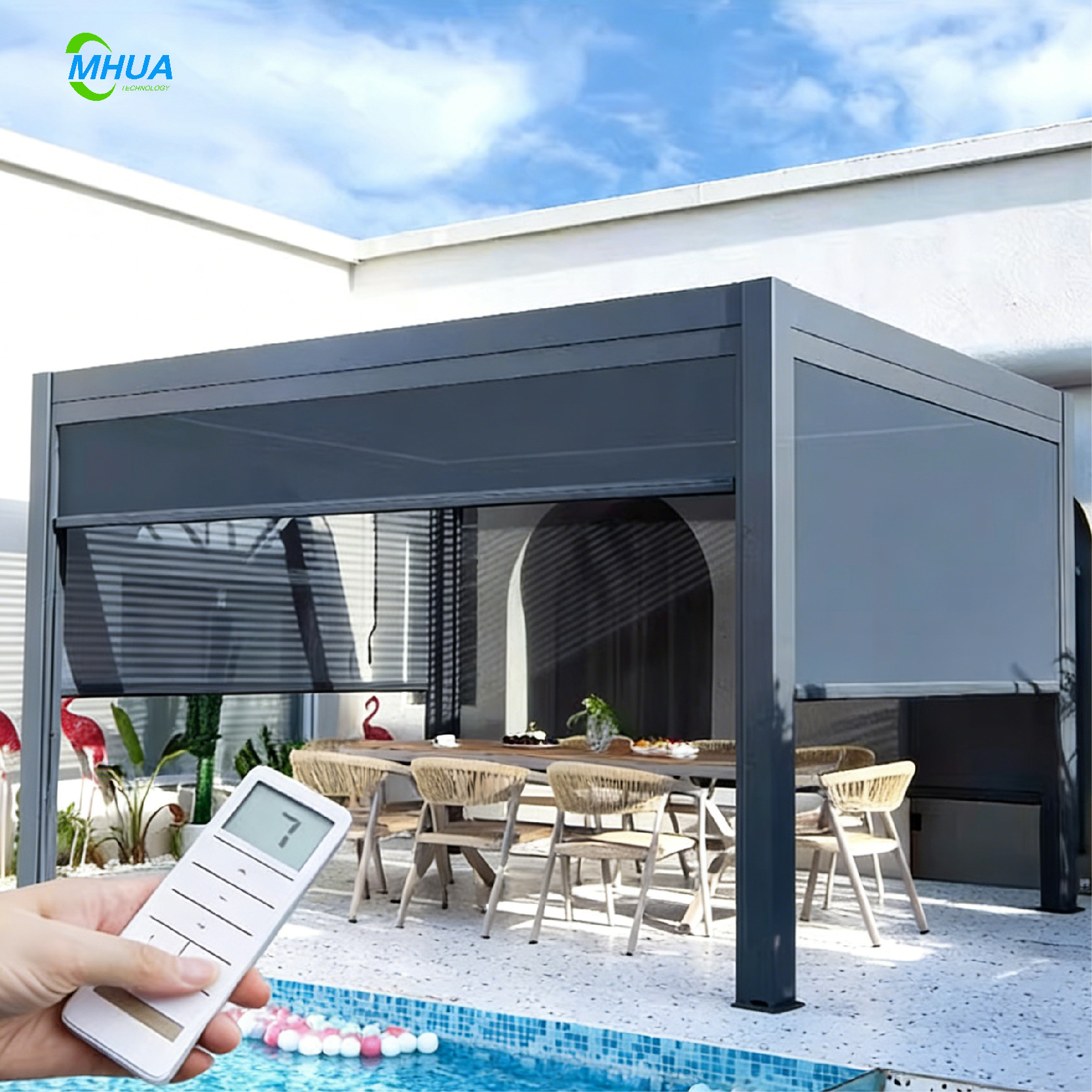 Luxury Garden Gazebo Motorized Bioclimatic Aluminum Patio Roof Outdoor Louvered Aluminium Pergola - Image 6