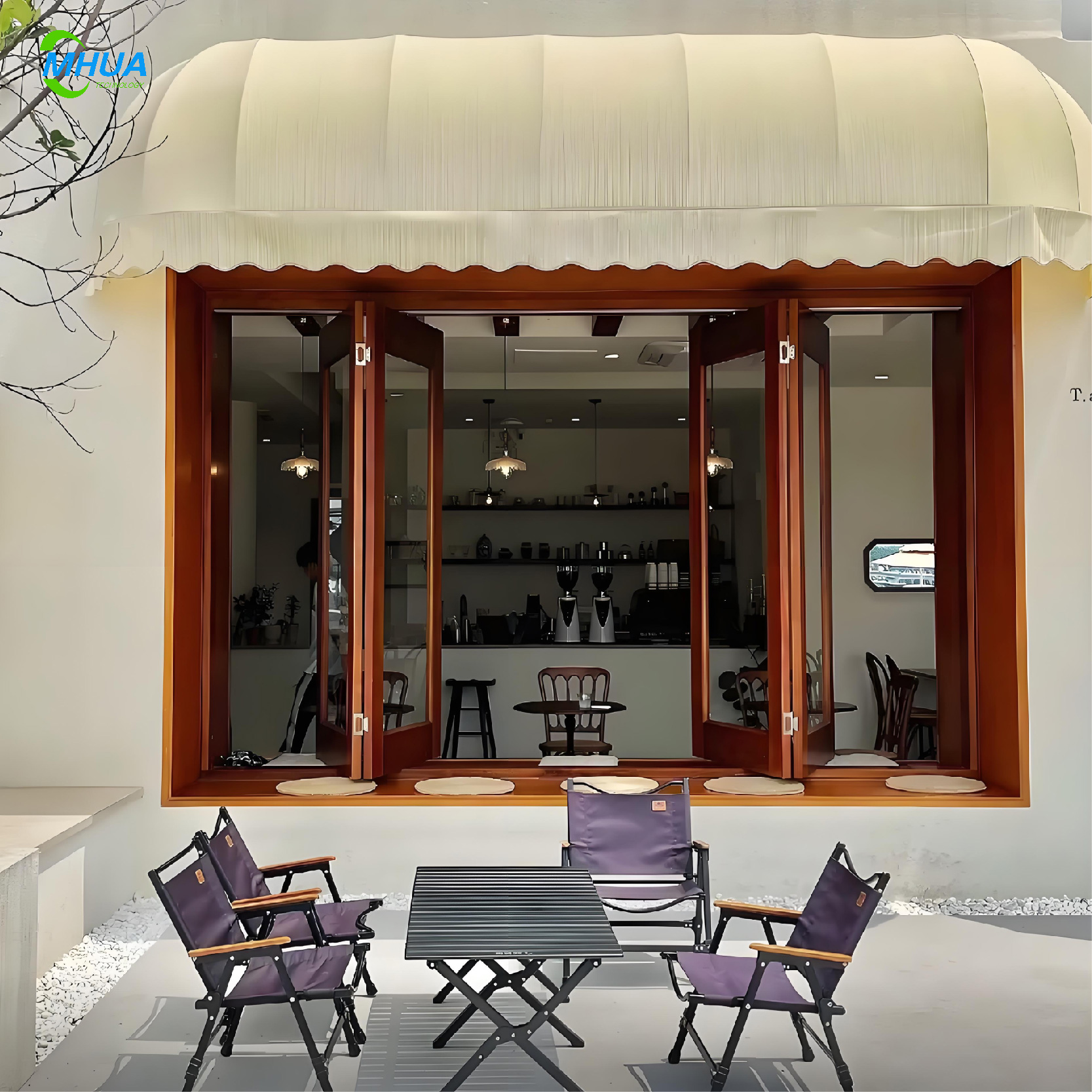 Watermelon Retractable Waterproof Window Awning Semicircular Canopy White Aluminum Alloy Frame Polyester Sail Windproof Manual - Image 3