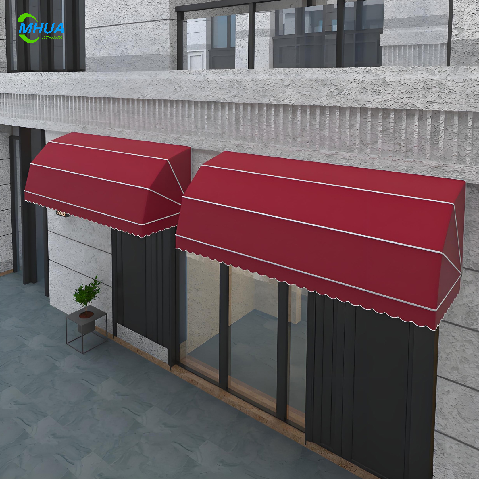 Watermelon Retractable Waterproof Window Awning Semicircular Canopy White Aluminum Alloy Frame Polyester Sail Windproof Manual - Image 5