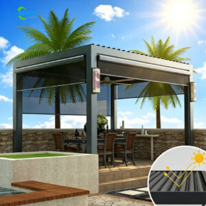 Garden Modern Permanent Aluminum Metal Pergolas and Gazebos Outdoor Waterproof with Hardtop Adjustable Roof Balcony Nature