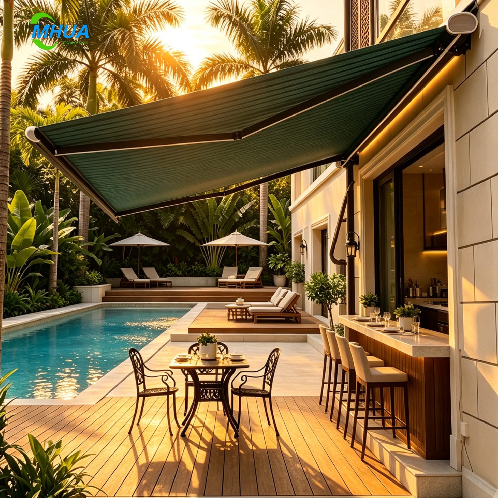 Efficient Motorized Retractable Curved Arm Awning Waterproof Windproof UV Protection Sun Shade Canopy Quick Installation Free - Image 3