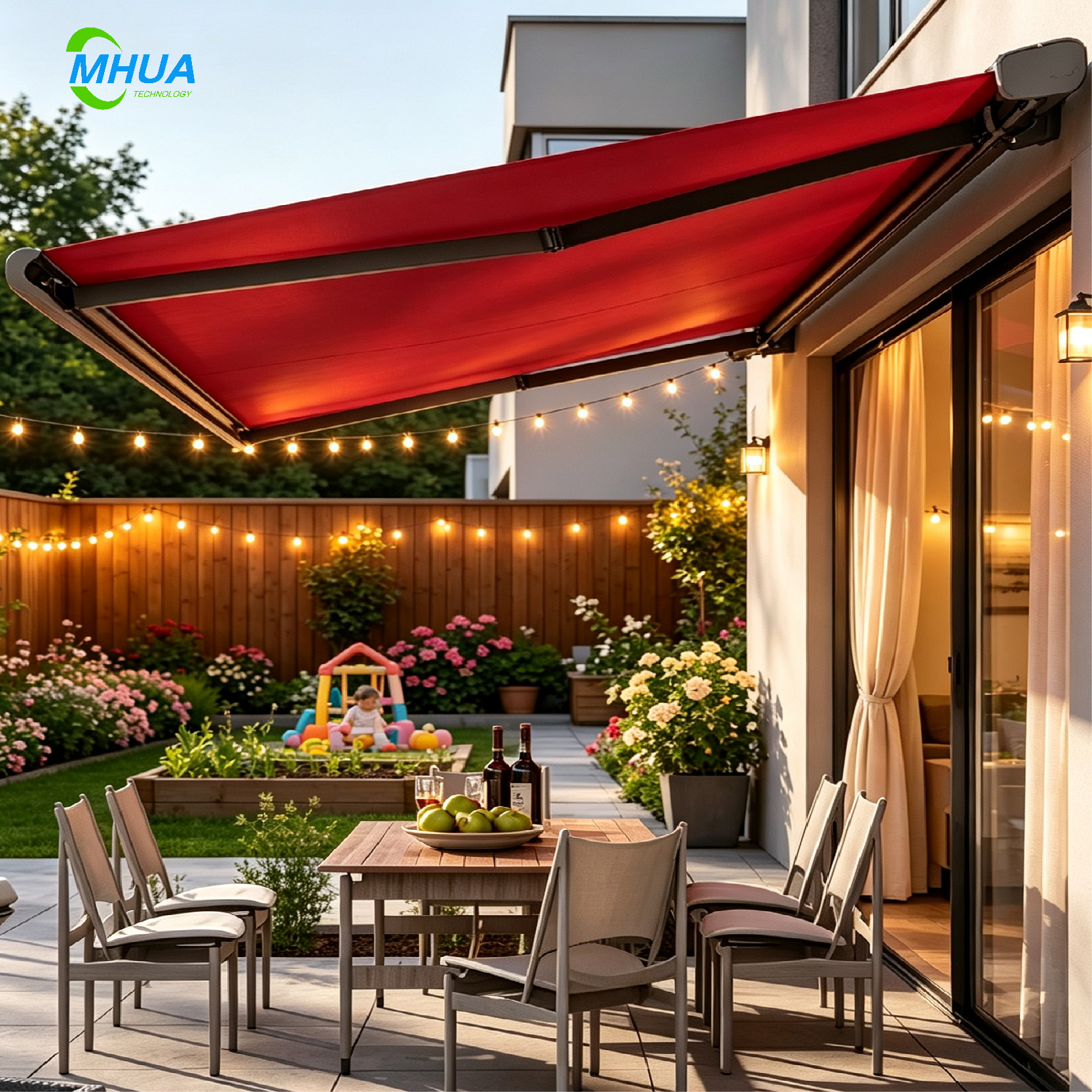 Efficient Motorized Retractable Curved Arm Awning Waterproof Windproof UV Protection Sun Shade Canopy Quick Installation Free - Image 4
