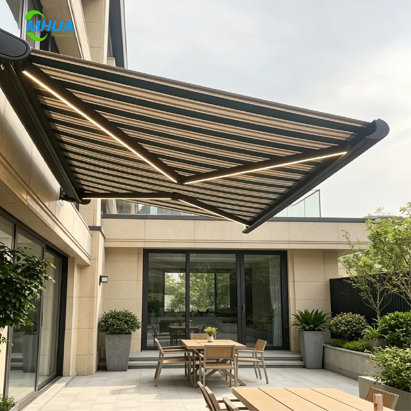 Efficient Motorized Retractable Curved Arm Awning Waterproof Windproof UV Protection Sun Shade Canopy Quick Installation Free - Image 6