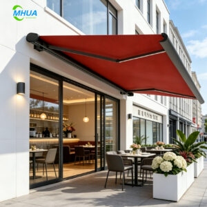 Efficient Motorized Retractable Curved Arm Awning Waterproof Windproof UV Protection Sun Shade Canopy Quick Installation Free