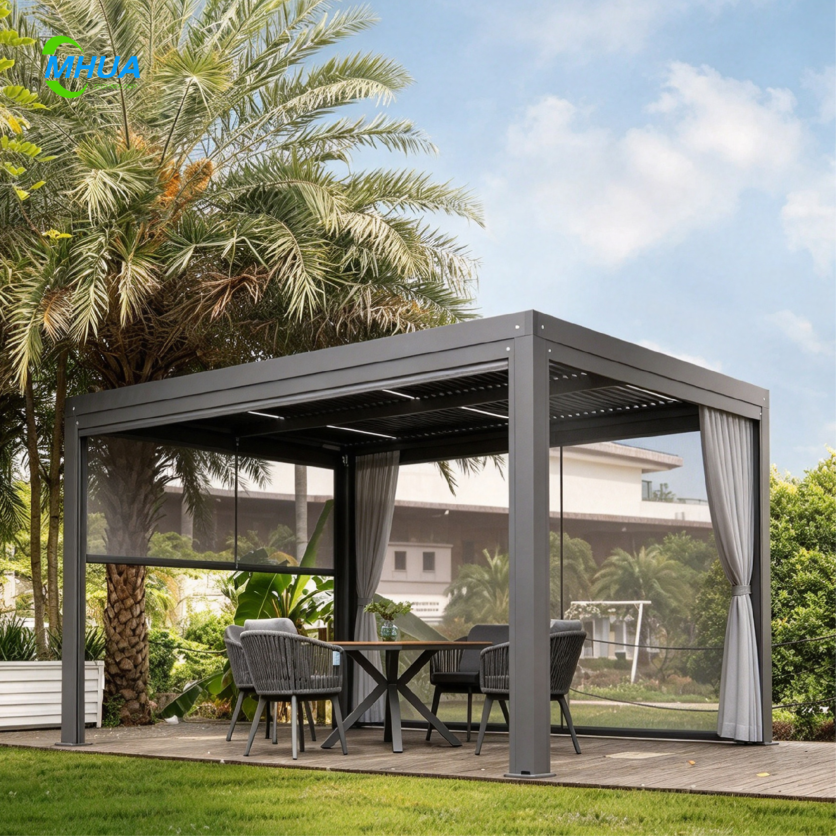 M220 Remote Controlled Aluminum Pergola with Electric Adjustable Louvers, Auto Open Close Pergola for Garden and Patio Outdoor gazebo - Image 4