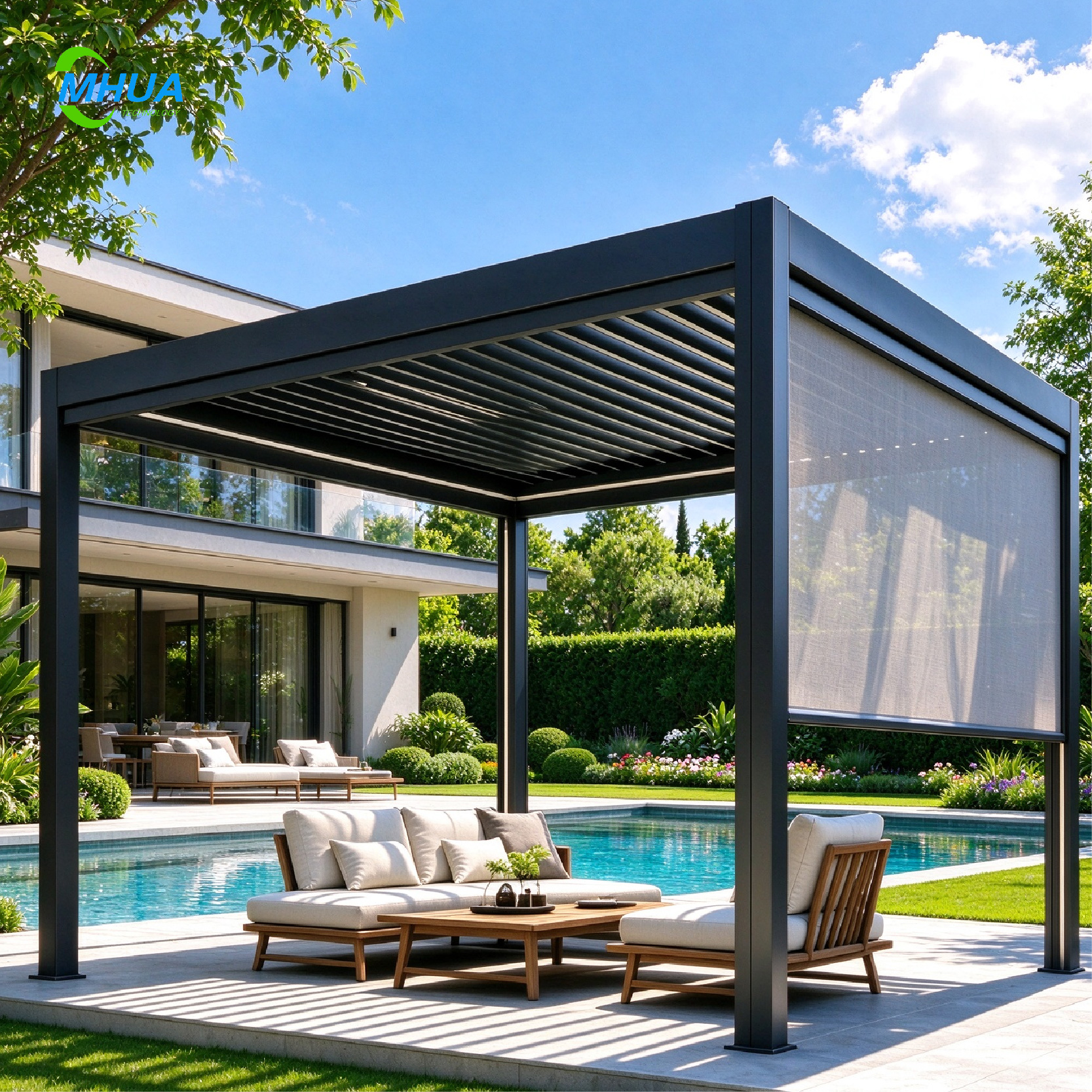 M220 Remote Controlled Aluminum Pergola with Electric Adjustable Louvers, Auto Open Close Pergola for Garden and Patio Outdoor gazebo - Image 6