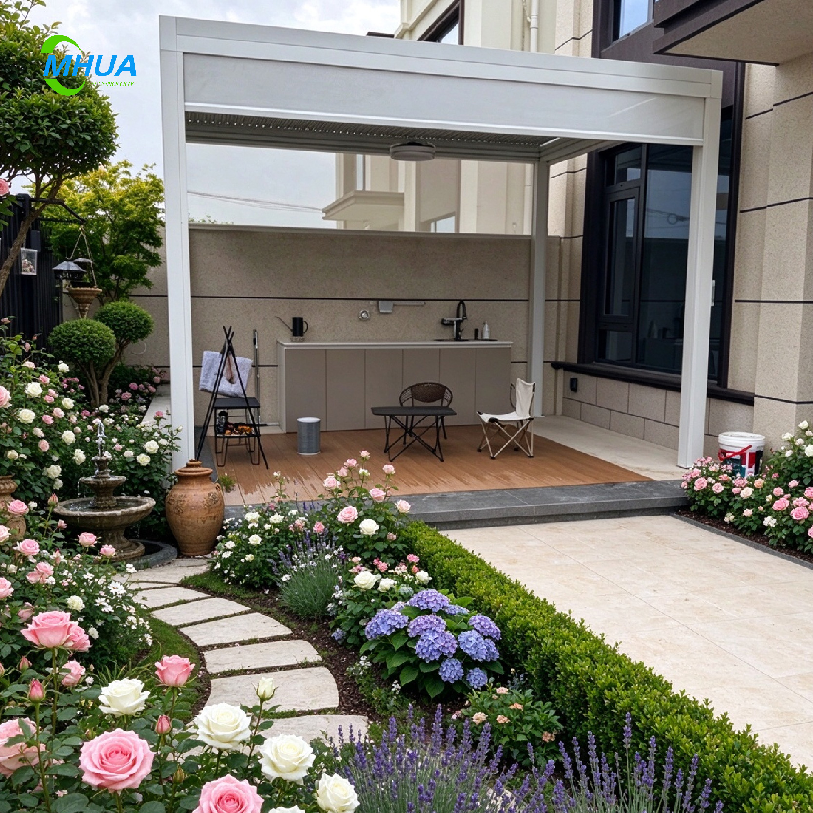 M220 Remote Controlled Aluminum Pergola with Electric Adjustable Louvers, Auto Open Close Pergola for Garden and Patio Outdoor gazebo - Image 2